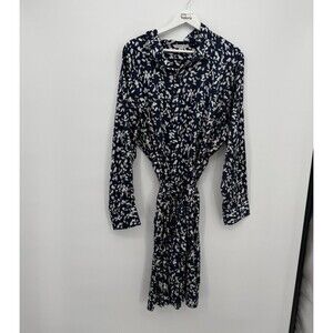 Ophelia Roe Blue & White Satin Button Front Dress Size 3X Tie Belt